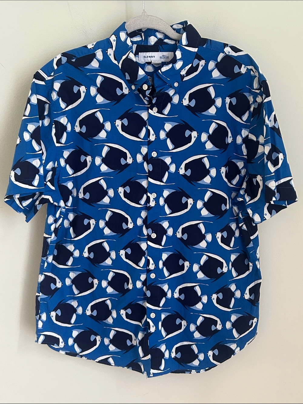 Old Navy Blue & Navy Fish-Print Short Sleeve Button-Down